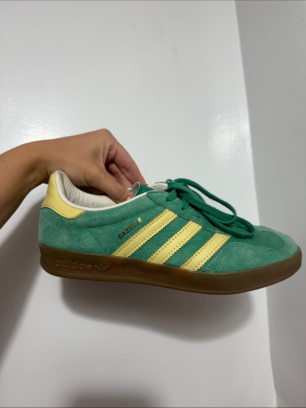 adidas Originals Gazelle Indoor sneakers with gum soles in green and yellow